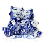 09245 Гжель Скульптура "Коты. Парочка" 9*12см Авт.Черновы Л.и В