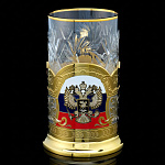 0066451 Златоуст Подстаканник "Герб" триколорSUV - 7399 РФ позолота, эмаль, с ложкой и стаканом