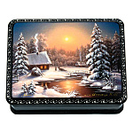 201442 ШКАТУЛКА с росписью "Зима в деревне"11*9*3,5 см 