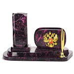 0035175/ 3478 Нат.камень  Визитница "ГЕРБ РФ" змеевик