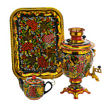 0072728 Самовар электр. Желудь 3л  "Хохломской РЯБИНА" поднос прямоуг