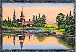 29058 Нат.камень ПАННО "Церковь на берегу" Змеевик (1544)