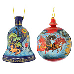 0048200/8см НБ Шар+Колокольчик лаковая миниатюра Холуй"Новогодний"50,9 в футляре