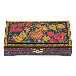 0072743 ХОХЛОМА ШКАТУЛКА  "ПТИЦА. ВИШНЯ" 18*10*4 (черный фон) Р11