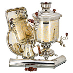 0074286/7л КОМПЛЕКТ САМОВАР+труба+поднос+чайник латунный,с худ роспис ЦВЕТЫ 7л банка