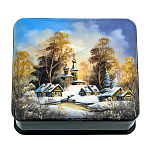 0072491 ШКАТУЛКА с художественной росписью Зима  перламутр 9*8*3,5 см