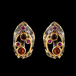 821914/фианит/6,63г  Серебро 925* СЕРЬГИ вст.Янтарь фианит р/п