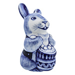 0069550 Гжель Скульптура "ЗАЯЦ С БАРАБАНОМ" Авт.Черновы Л.и В 