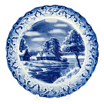 0020908 Гжель ТАРЕЛКА с ожурным краем "Русская деревня" d-17.5 см