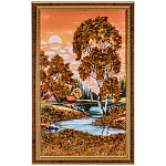 300017-НП Картина Янтарная " ДОМИК У РЕКИ" 28*48 см