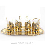 0016790 Златоуст Чайный набор "ВИДЫ МОСКВЫ"4 подстаканн., блюдо, позолота, в ПУ 416