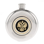 0069312/малая Сувенир ФЛЯГА С СИМВОЛИКОЙ ГЕРБ РФ (металл/кожа) 