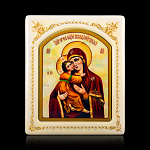 0066530-0028 Икона рукописная Владимирская Божия Матерь перламутр 150-180 мм белая рама