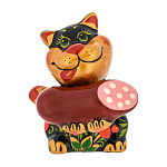 0068808 Хохлома Скульптура СИМВОЛ ГОДА 2023 "КОТ С КОЛБАСОЙ" высы.ок.9см