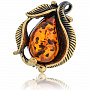 Брошь с янтарем "Винтажный листик" (коньячный), фотография 2. Интернет-магазин ЛАВКА ПОДАРКОВ