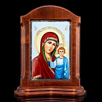 3911/19*23,5см настольная Ростовская финифть Икона Божией матери"Казанская" 