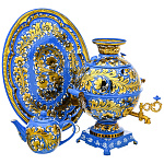 0074865 Самовар электрический "КУДРИНА" на голубом 5 л поднос овал