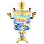 0056114/5л-банка Самовар жаровой "Русская зима"латунь, роспись