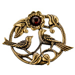 Брошь с янтарем "Птички. Сад чудес"