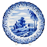 Тарелка декоративная с росписью "Лето в деревне". Гжель