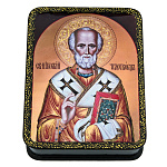 0071951  Шкатулка с росписью"НИКОЛАЙ ЧУДОТВОРЕЦ" 10*13*4 см