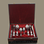 0017085 Набор  ШКАТУЛКА "Тройка" СО СТОЛОВЫМИ ПРИБОРАМИ 30 предм.. позолота М3 ХР