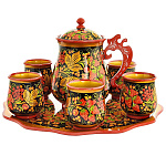 4305-Нб-6прс  Хохлома "Набор для кваса" на 6 персон в компл.: поднос, кувшин, 6 кружек