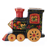 0053621 Хохлома КАРАНДАШНИЦА "ПАРОВОЗИК"   ок. 2*10 см фарфор 