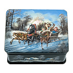 0072495 ШКАТУЛКА с художественной росписью Зимняя тройка  перламутр 10,5*8*5,5 см