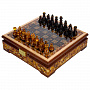 Шахматный ларец с инкрустацией и фигурами из янтаря 28х28 см, фотография 1. Интернет-магазин ЛАВКА ПОДАРКОВ