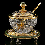 0074373 Златоуст Икорница "ОСЕТР"нефрит,позолота, хрусталь