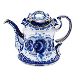  Гжель Чайник "Утро №3"Малый в золоте 12*17см Авт. Алехин С.С.