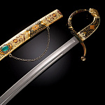 0064864 Оружие сувенирное ШАШКА "ЛЕВ" С ЭФЕСОМ Эмаль, мет. ножны