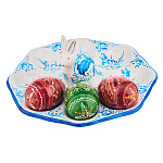 Тарелка-пасхальница с ручной росписью "Кролик" на 8 яиц