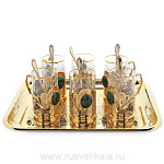 0012944/ФР-ПОДНОС Златоуст Чайный набор: 6 подстаканников на блюде Малахит без коробки 