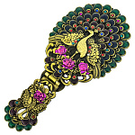 0090389 Сувенир Набор ЗЕРКАЛО ручка-подставка  "ПАВЛИН"зеленый