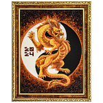 0090050 НП-  Картина янтарная "ОГНЕННЫЙ ДРАКОН"47.*37 см