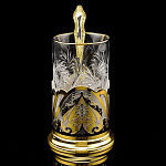 0028692 Златоуст  Подстаканник + ложка,  позолота, ,в П/У