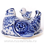 7745 Гжель  Масленка "Курочка Ряба" 12*17см  Авт. Черновы Л.и В.