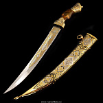 0024629 Златоуст Оружие сувенирное ЯТАГАН коллекционный (бирюза, гранаты, фианиты, падук, сталь)