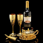 0022173 Златоуст Набор "Сомелье" Фужеры, штопор, подставка под бутылку  (731) в П/У