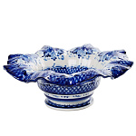 /№2-зол Гжель Конфетница "Ажурная Лотос№2" в золоте 8,5*19см Авт. Алехин С.С. 