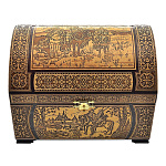 /02016-1 Береста Шкатулка деревянная -ЛАРЕЦ"Три богатыря"