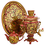 0074393-3л Самовар электрический "КУДРИНА"красная желудь,поднос овал