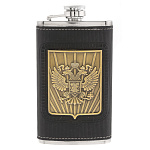 0074051 Сувенир ФЛЯГА С СИМВОЛИКОЙ ГЕРБ РФ металл с экокожей прямоуг