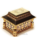 10956 Златоуст ШКАТУЛКА-ЛАРЕЦ"Горная сказка"Долерит,позолота,чернение,Эмаль,в П/У RAZ-1625