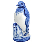 0069409 Гжель СКУЛЬПТУРА "ПИНГВИНЫ" кобальт высота 20см