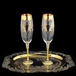 10955 Златоуст Набор "Свадебный" 2 фужера на блюде овальном в ПУ NAW 1276