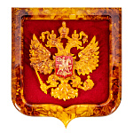 201606 Янтарь Панно "Герб РФ на щите" янтарь в полиэфирн смоле 33*30 см