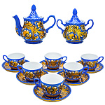 0076535 Сервиз чайный на 6 персон  "Хохлома КУДРИНА" голубой с бел 